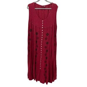 HolyClothing Red Floral Embroidered Button Front Maxi Dress 5X Fairy Renaissance